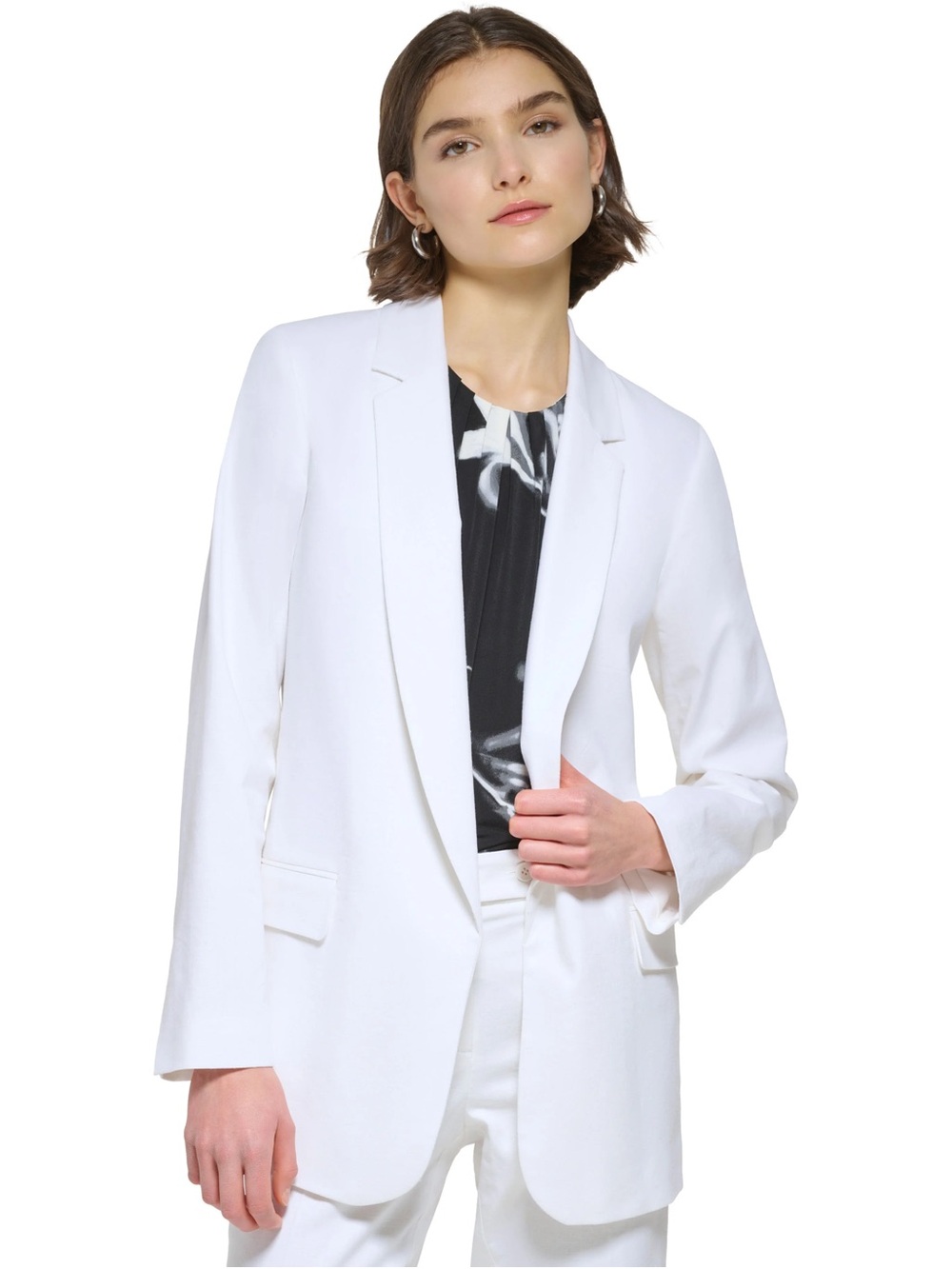 CAbi White Long Tailored Linen Blazer 8